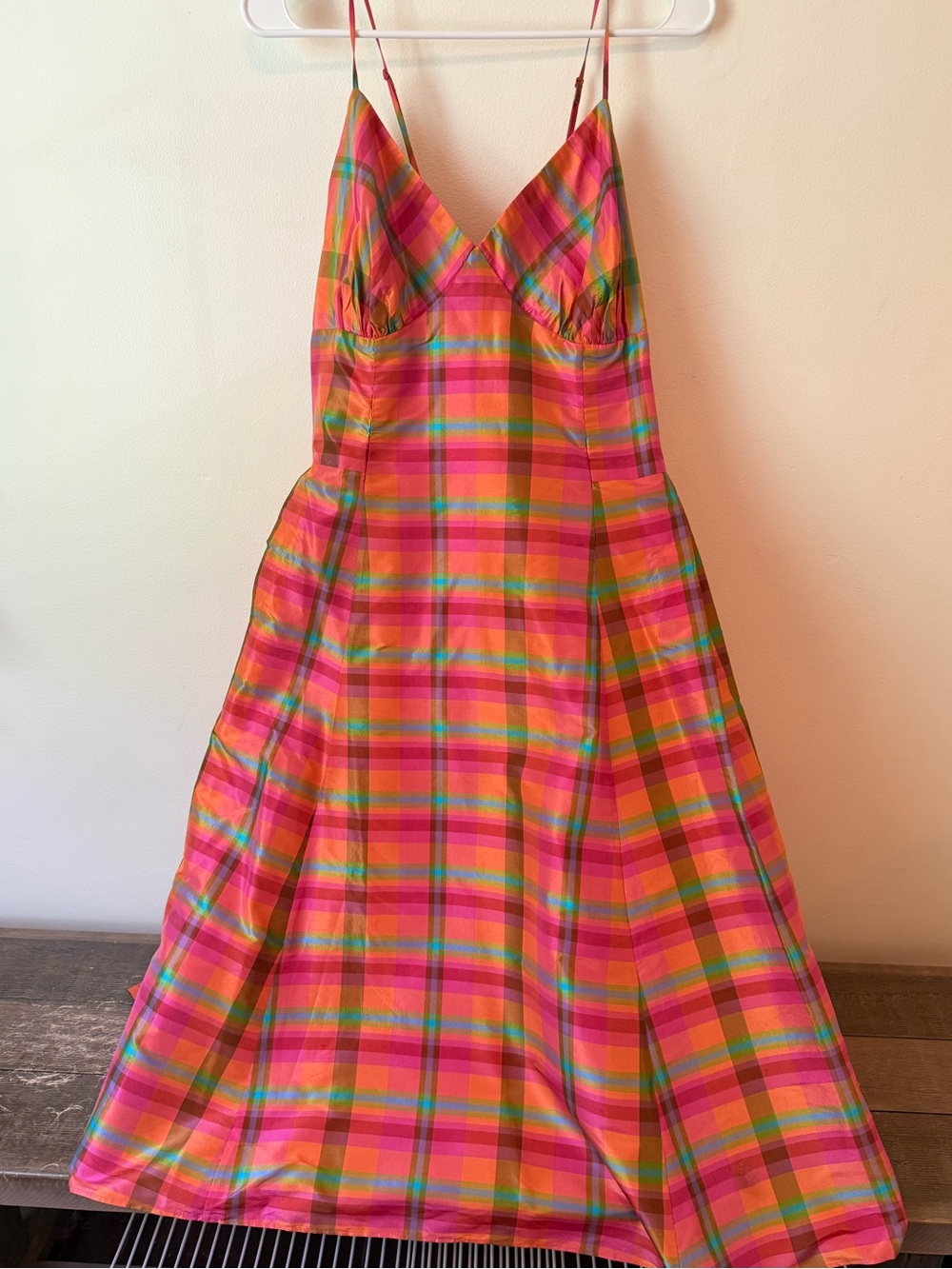 Isaac Mizrahi Bright Pink Plaid Fit-and-Flare silk Dress - Picture 3 of 7